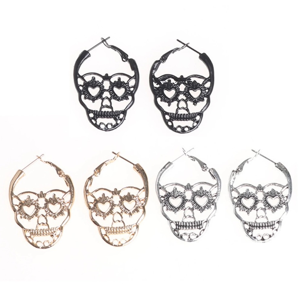 Gold Punk Rock Skull Earrings - Picture 4 of 9